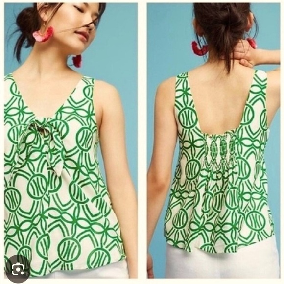 🌴 Maeve Green Sleeveless Ln f Tank Top, Size S - Picture 2 of 10